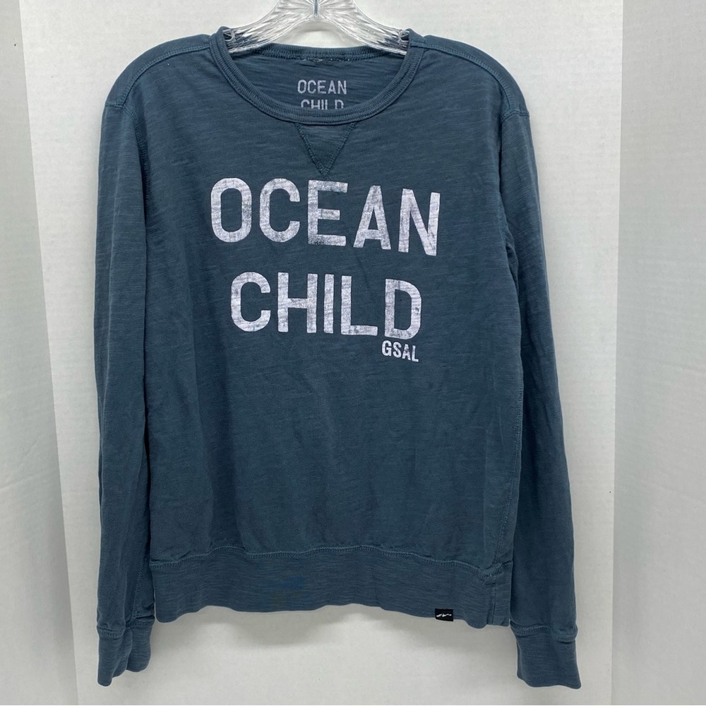 Ocean Child Long sleeve T Shirt Small Kite Surfer Retro Vintage Style Blue Green
